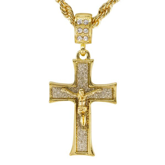 Iced Medium Crucifix Pendant with 4mm Rope Chain 24" - HC-2050*