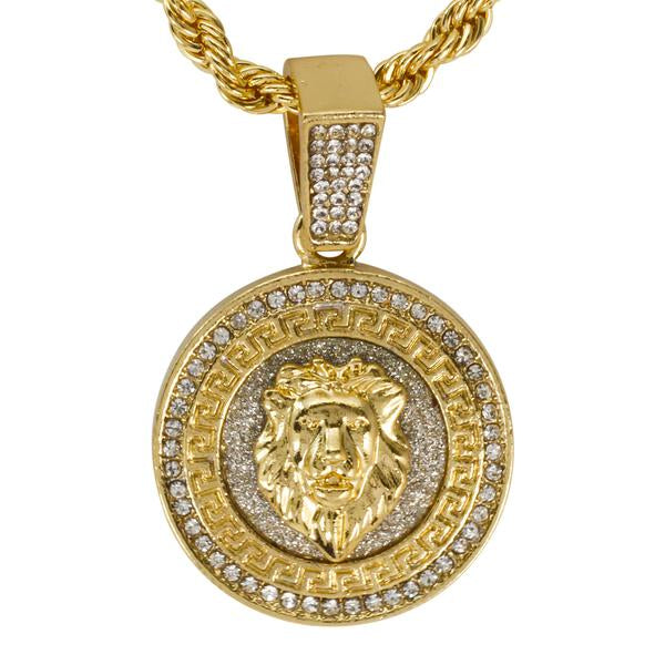 Iced Medium Lion Pendant with 4mm Rope Chain 24" - HC-2055*