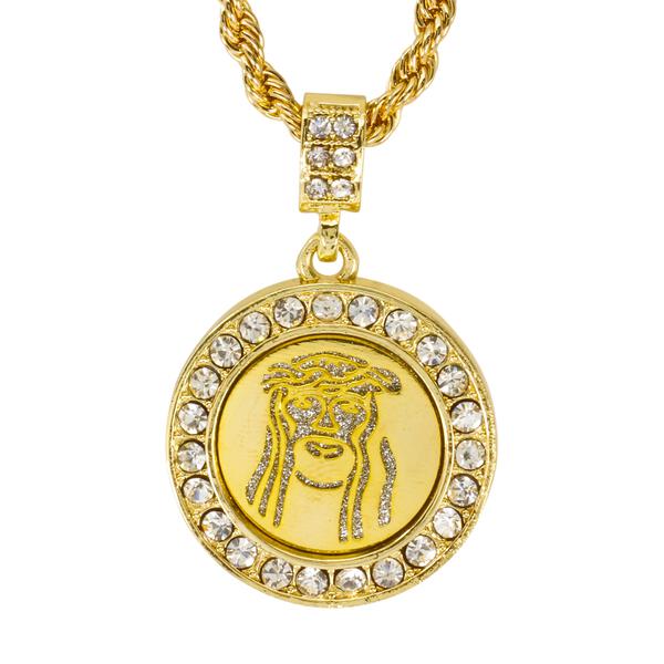 Iced Medium Jesus Pendant with 4mm Rope Chain 24" - HC-2026*
