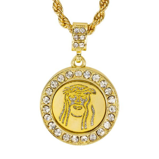 Iced Medium Jesus Pendant with 4mm Rope Chain 24" - HC-2026*