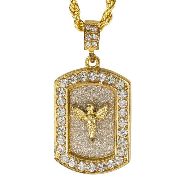 Iced Medium Angel Pendant with 4mm Rope Chain 24" - HC-3154*