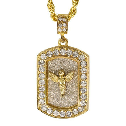 Iced Medium Angel Pendant with 4mm Rope Chain 24" - HC-3154*