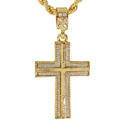 Iced Medium Cross Pendant with 4mm Rope Chain 24" - HC-2041*