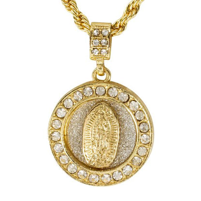 Iced Medium Guadalupe Pendant with 4mm Rope Chain 24" - HC-3108*