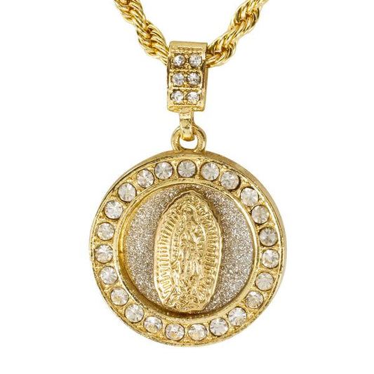 Iced Medium Guadalupe Pendant with 4mm Rope Chain 24" - HC-3108*