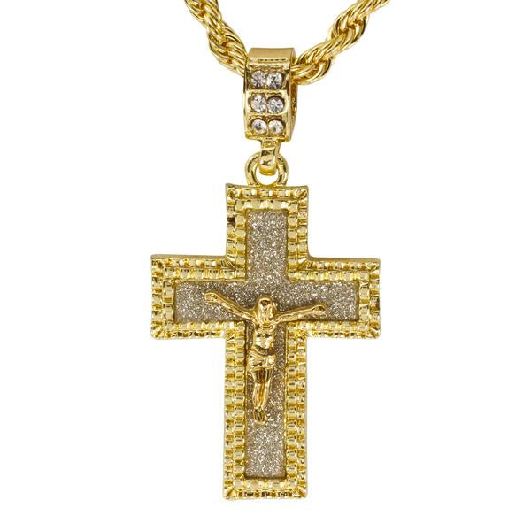 Iced Medium Crucifix Pendant with 4mm Rope Chain 24" - HC-2043*