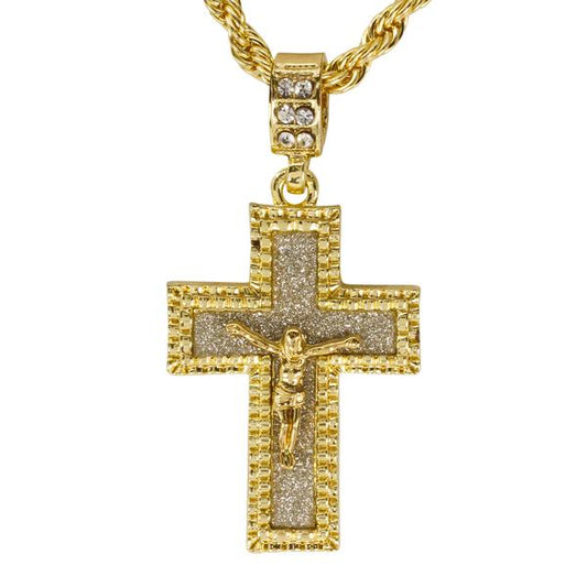 Iced Medium Crucifix Pendant with 4mm Rope Chain 24" - HC-2043*