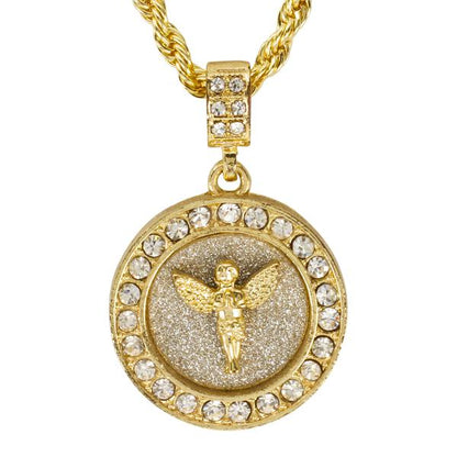 Iced Medium Angel Pendant with 4mm Rope Chain 24" - HC-3104*
