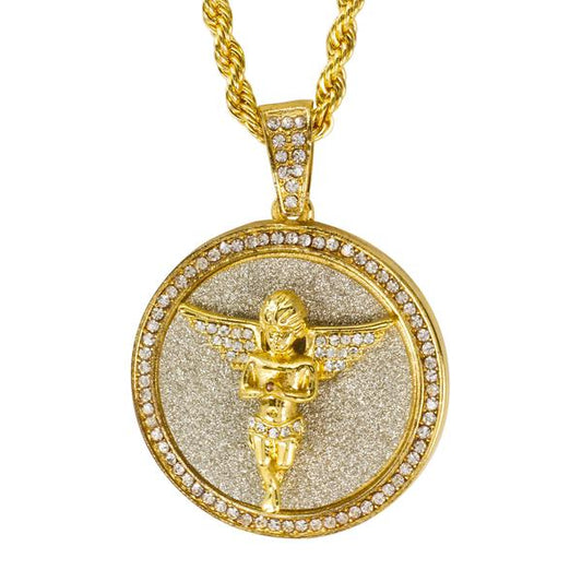Iced Large Angel Pendant with 8mm Rope Chain 24" - HC-504**