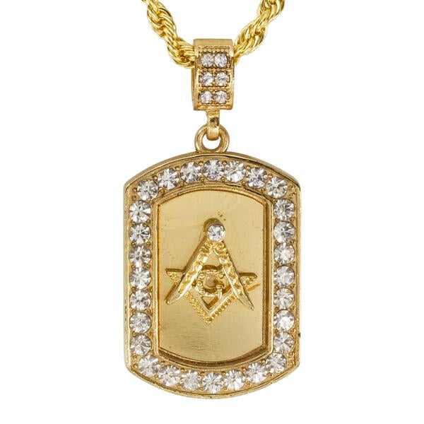 Iced Medium Free Mason Pendant with 4mm Rope Chain 24" - HC-3060*