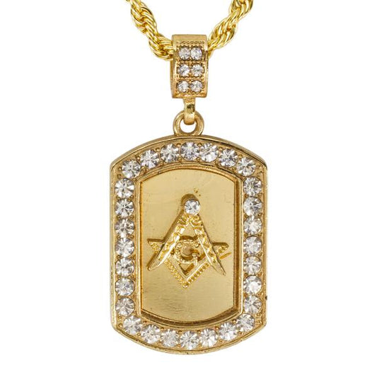 Iced Medium Free Mason Pendant with 4mm Rope Chain 24" - HC-3060*