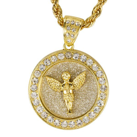 Iced Large Angel Pendant with 8mm Rope Chain 24" - HC-4011**