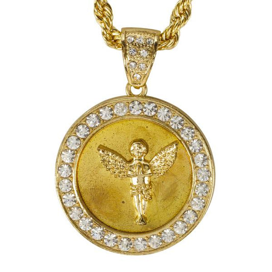 Iced Large Angel Pendant with 8mm Rope Chain 24" - HC-4004**