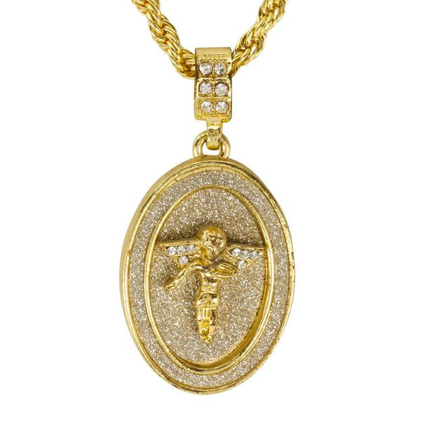Iced Medium Angel Pendant with 4mm Rope Chain 24" - HC-3114*