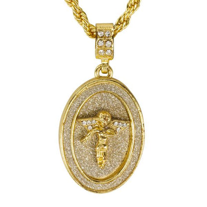 Iced Medium Angel Pendant with 4mm Rope Chain 24" - HC-3114*