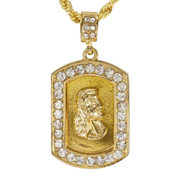 Iced Medium Jesus Pendant with 4mm Rope Chain 24" - HC-3056*