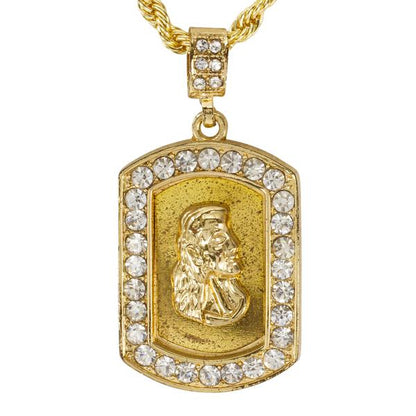 Iced Medium Jesus Pendant with 4mm Rope Chain 24" - HC-3056*