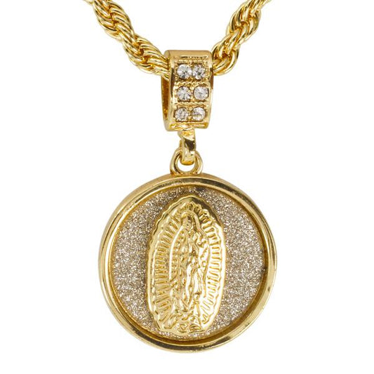 Iced Medium Guadalupe Pendant with 4mm Rope Chain 24" - HC-2039*
