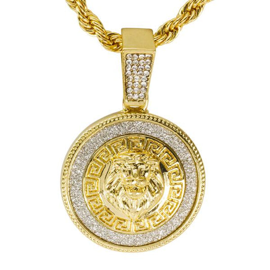 Iced Medium Lion Pendant with 4mm Rope Chain 24" - HC-2048