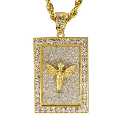 Iced Large Angel Pendant with 8mm Rope Chain 24" - HC-4061**