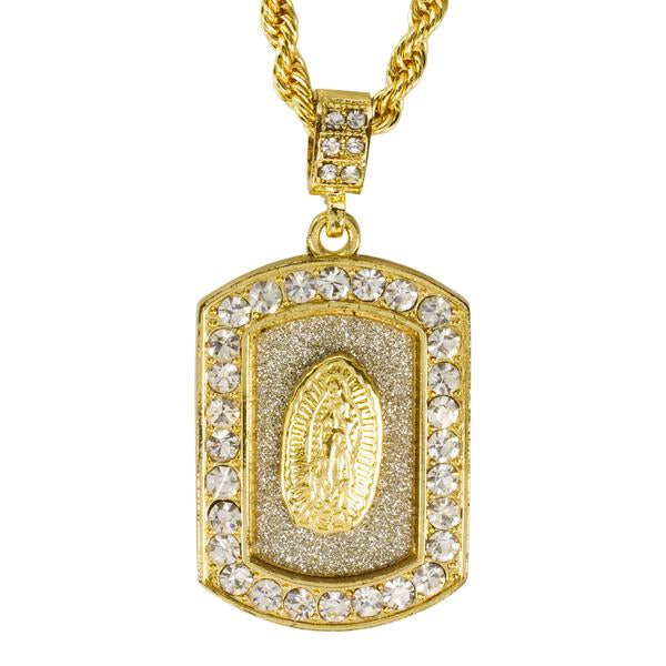 Iced Medium Guadalupe Pendant with 4mm Rope Chain 24" - HC-3158*