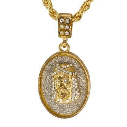 Iced Medium Jesus Pendant with 4mm Rope Chain 24" - HC-2024*