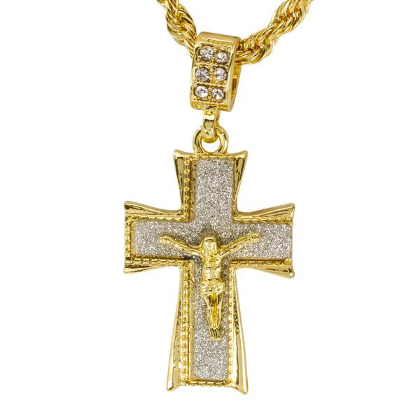 Iced Medium Crucifix Pendant with 4mm Rope Chain 24" - HC-2011*