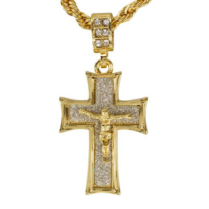 Iced Medium Crucifix Pendant with 4mm Rope Chain 24" - HC-2013*