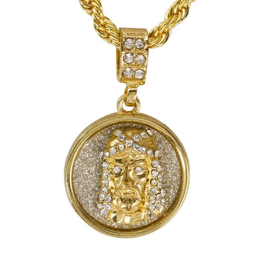 Iced Medium Jesus Pendant with 4mm Rope Chain 24" - HC-2018*
