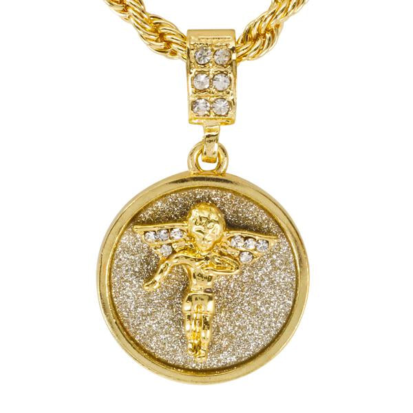 Iced Medium Angel Pendant with 4mm Rope Chain 24" - HC-2019*