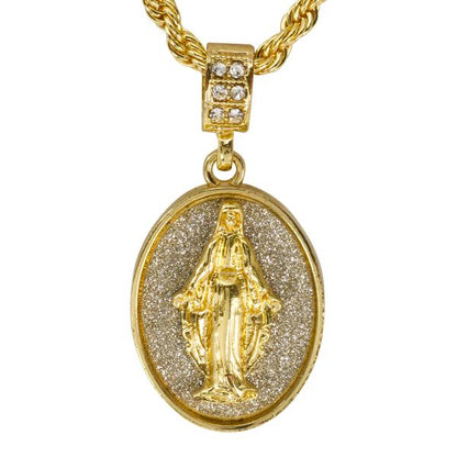 Iced Medium Guadalupe Pendant with 4mm Rope Chain 24" - HC-2020*