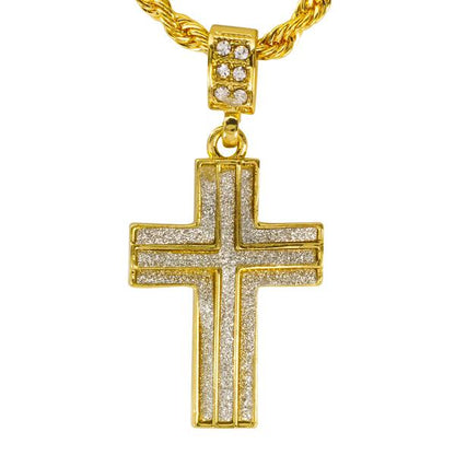 Iced Medium Cross Pendant with 4mm Rope Chain 24" - HC-2009*