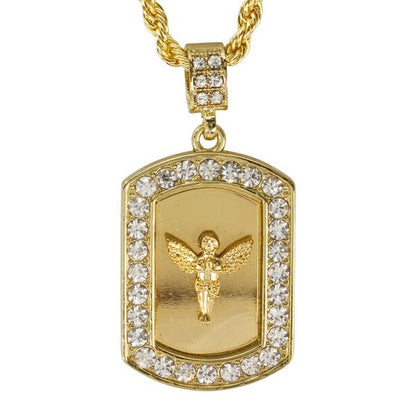 Iced Medium Angel Pendant with 4mm Rope Chain 24" - HC-3054*