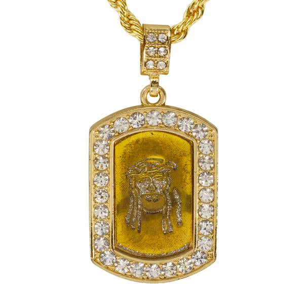 Iced Medium Jesus Pendant with 4mm Rope Chain 24" - HC-2032*