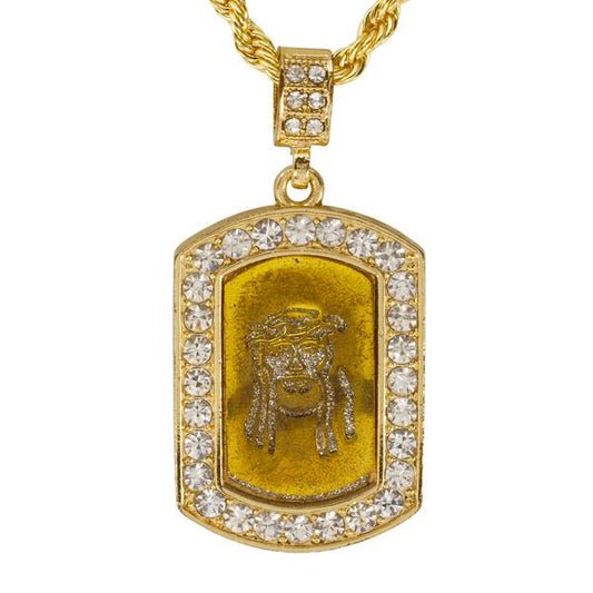 Iced Medium Jesus Pendant with 4mm Rope Chain 24" - HC-2032*