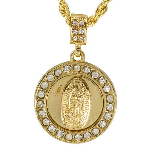 Iced Medium Guadalupe Pendant with 4mm Rope Chain 24" - HC-3008*