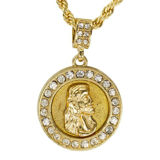 Iced Medium Jesus Pendant with 4mm Rope Chain 24" - HC-3006*