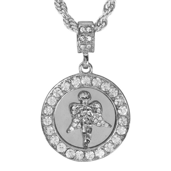 Iced Medium Angel Pendant with 4mm Rope Chain 24" - HC-3004*