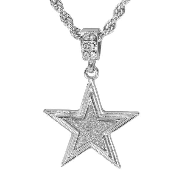 Iced Medium Star Pendant with 4mm Rope Chain 24" - HC-2008*
