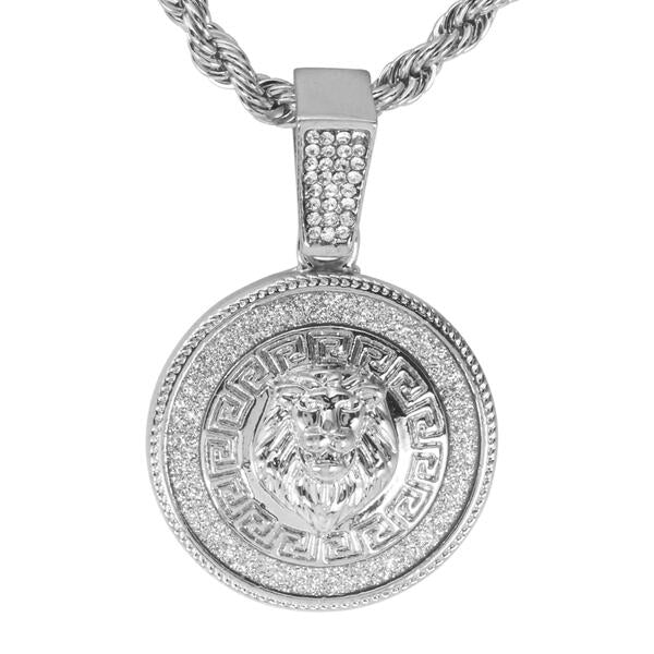 Iced Medium Lion Pendant with 4mm Rope Chain 24" - HC-2048