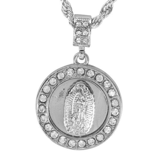Iced Medium Guadalupe Pendant with 4mm Rope Chain 24" - HC-3008*