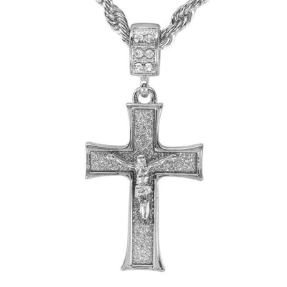 Iced Medium Crucifix Pendant with 4mm Rope Chain 24" - HC-2050*