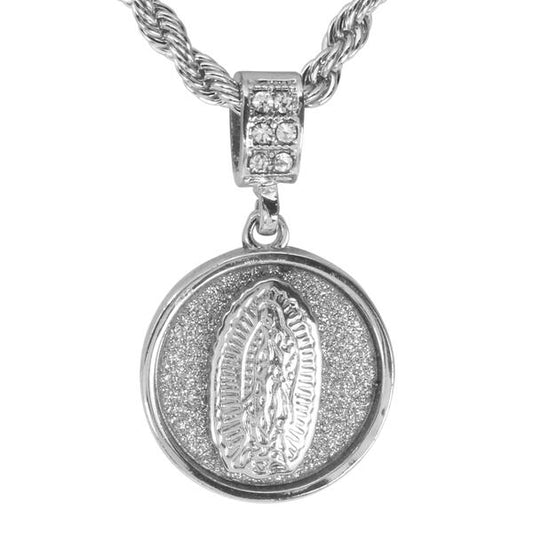 Iced Medium Guadalupe Pendant with 4mm Rope Chain 24" - HC-2039*
