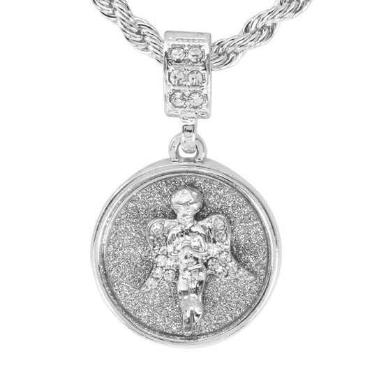 Iced Medium Angel Pendant with 4mm Rope Chain 24" - HC-2017*