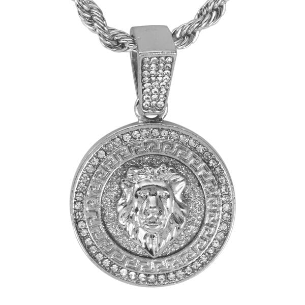 Iced Medium Lion Pendant with 4mm Rope Chain 24" - HC-2055*
