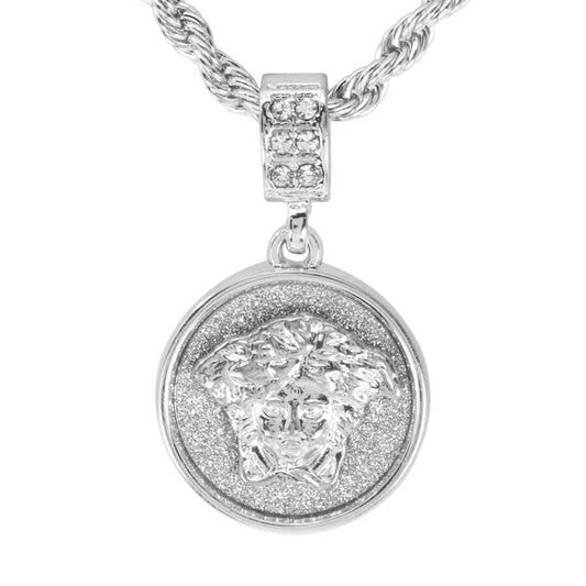 Iced Medium Pendant with 4mm Rope Chain 24" - HC-2015*