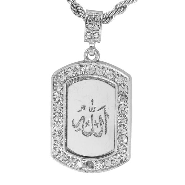 Iced Medium Islamic Pendant with 4mm Rope Chain 24" - HC-2037*