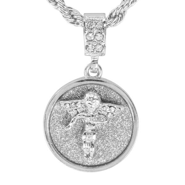 Iced Medium Angel Pendant with 4mm Rope Chain 24" - HC-2019*