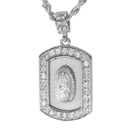 Iced Medium Guadalupe Pendant with 4mm Rope Chain 24" - HC-3058*