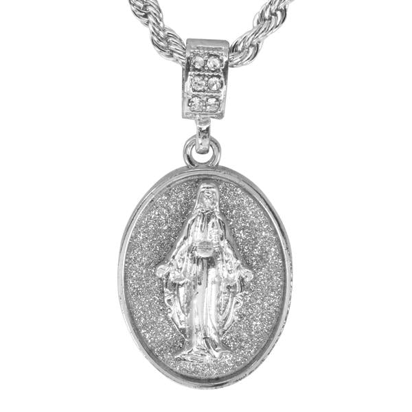 Iced Medium Guadalupe Pendant with 4mm Rope Chain 24" - HC-2020*